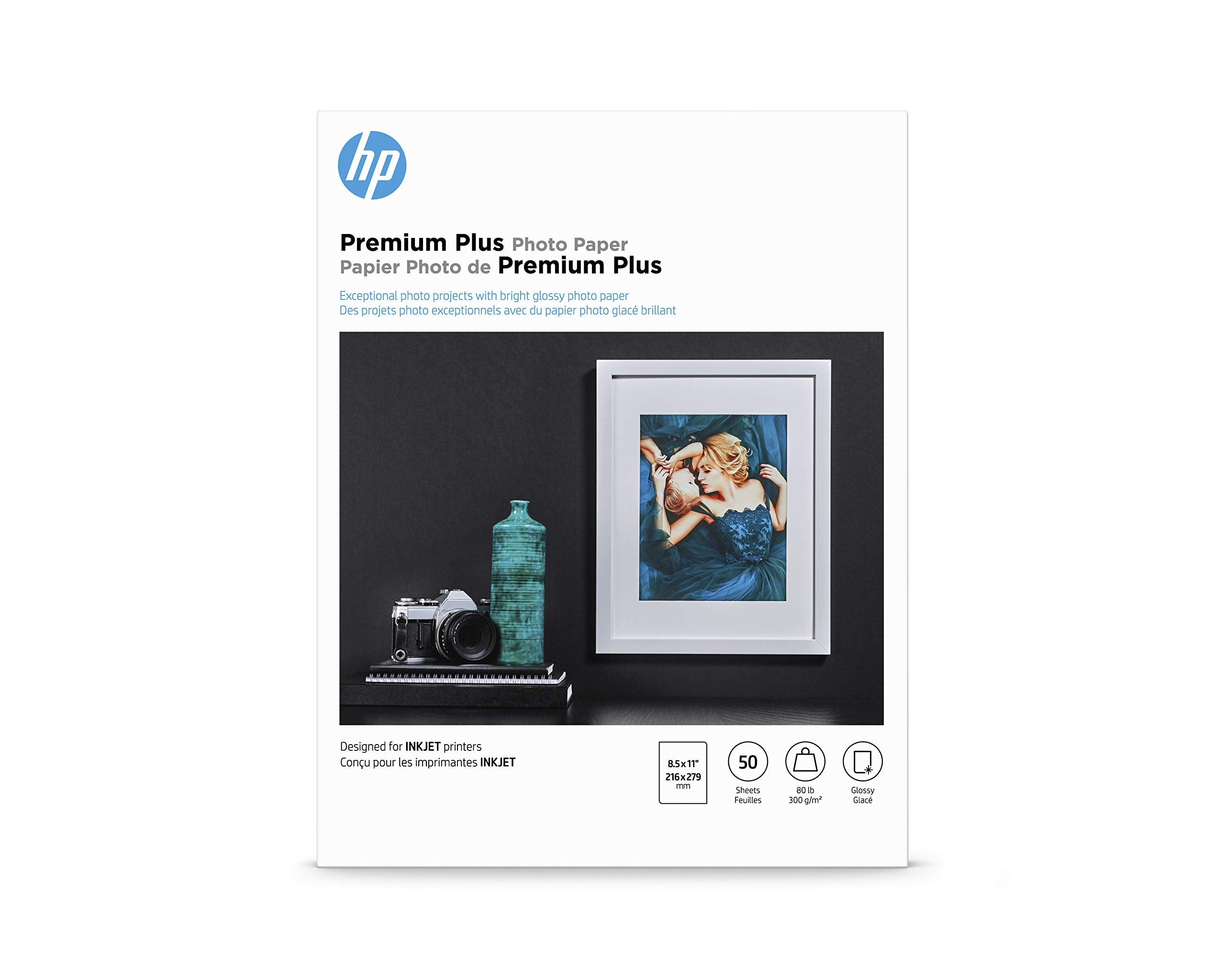 HP paquete frente mostrando tamaño carta y acabado brillante