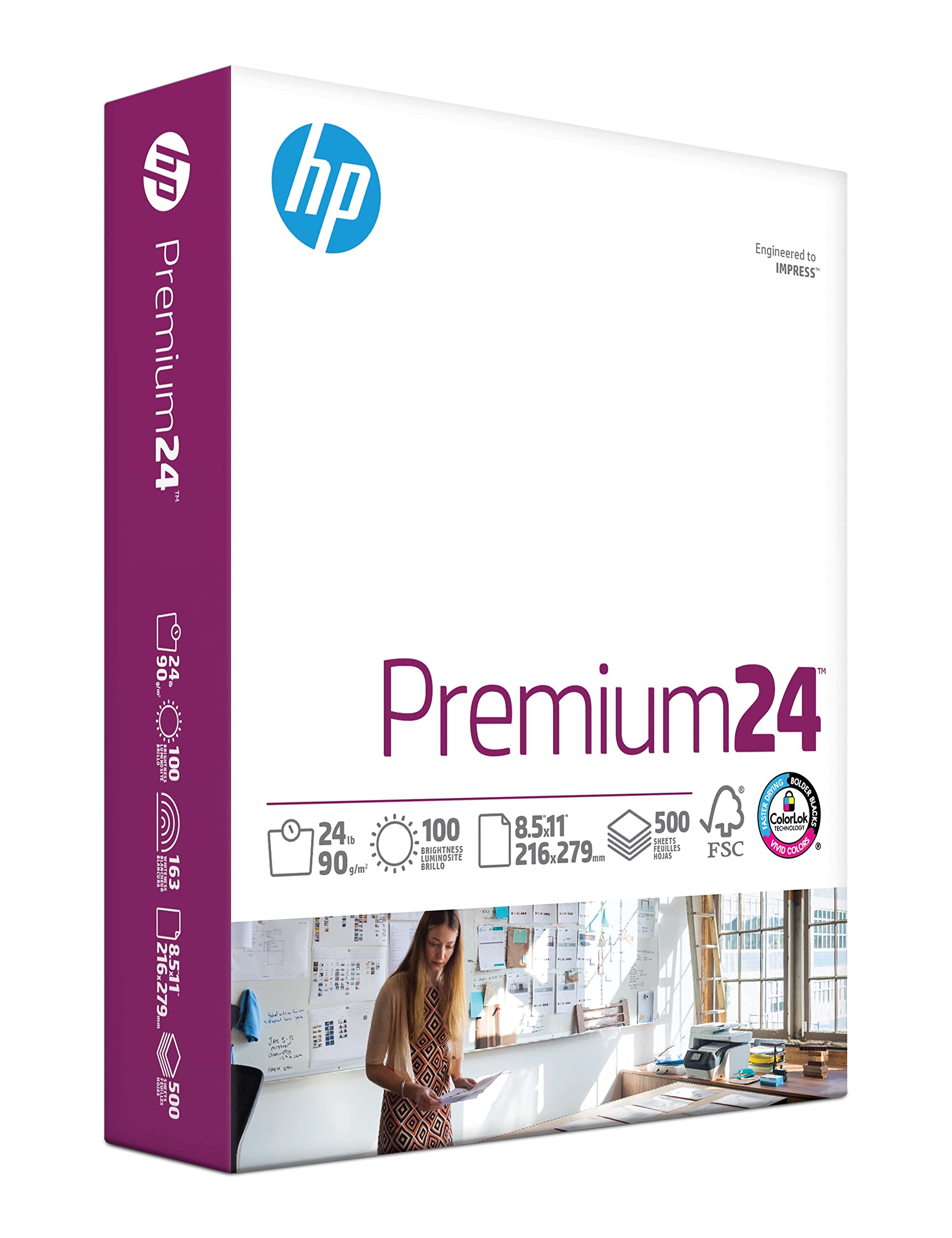 HP Papers frente del paquete mostrando marca y cantidad de 500 hojas para mayor claridad