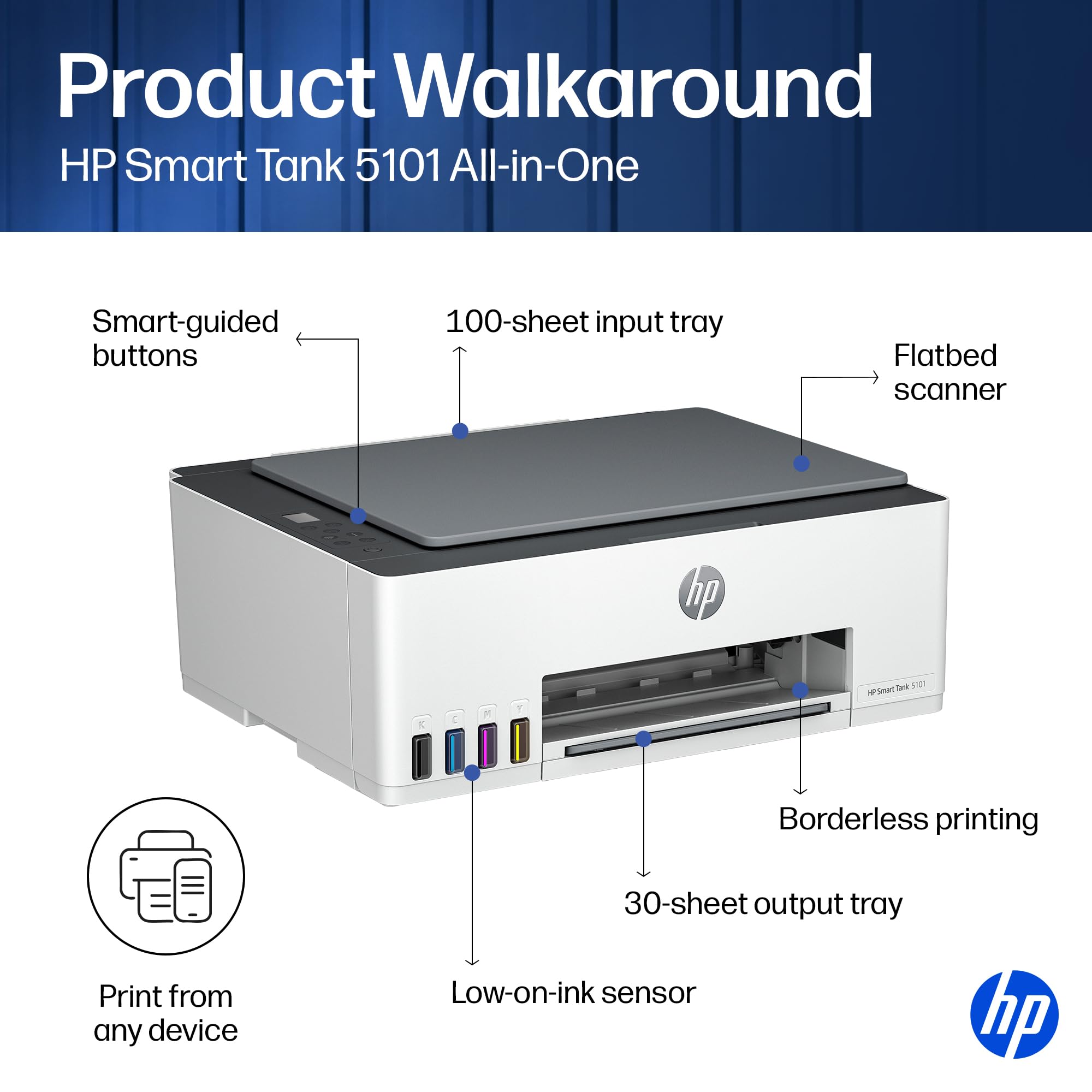 HP Smart Tank en escritorio hogareño con laptop, ideal para teletrabajo