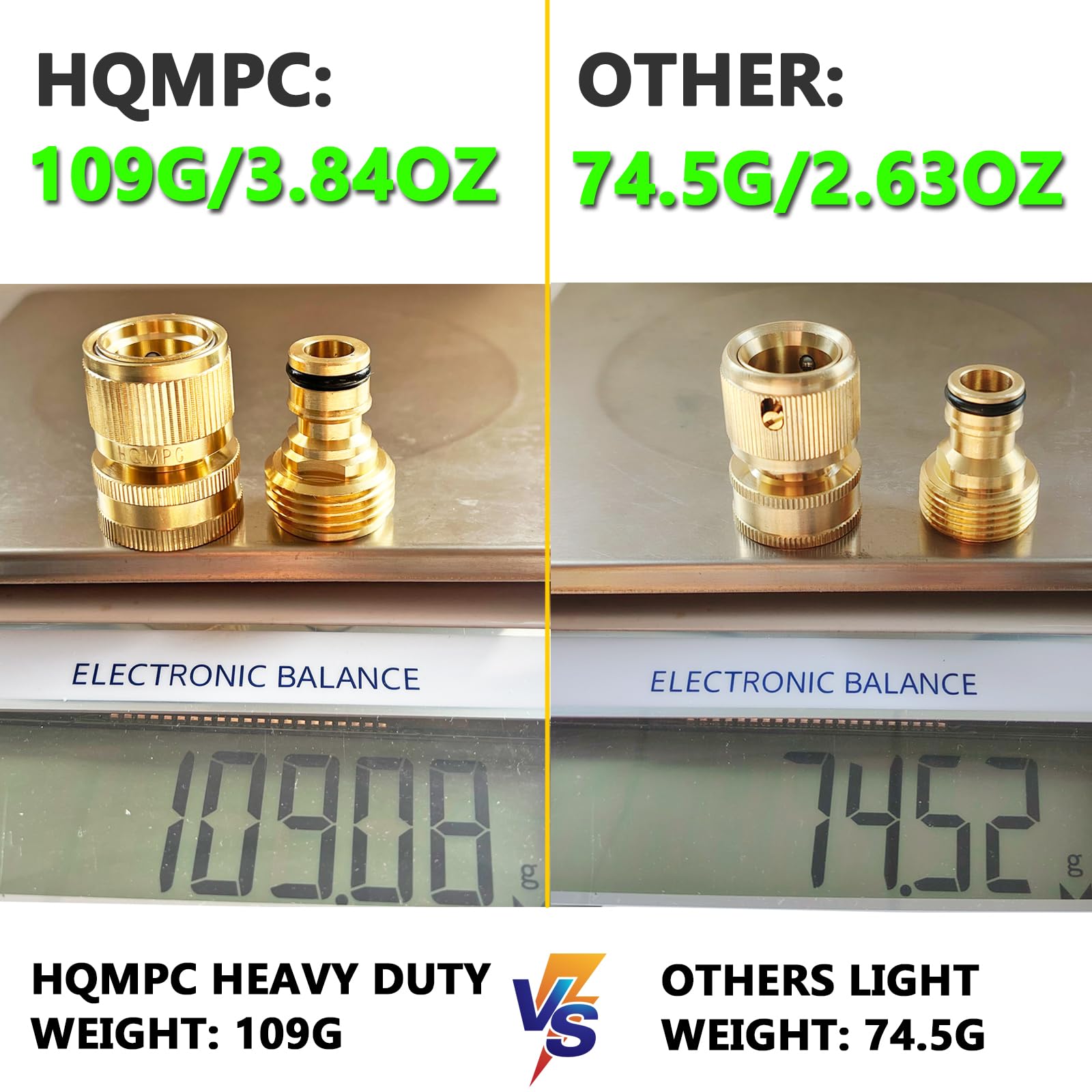 HQMPC close-up of solid brass threads demonstrating durability benefit