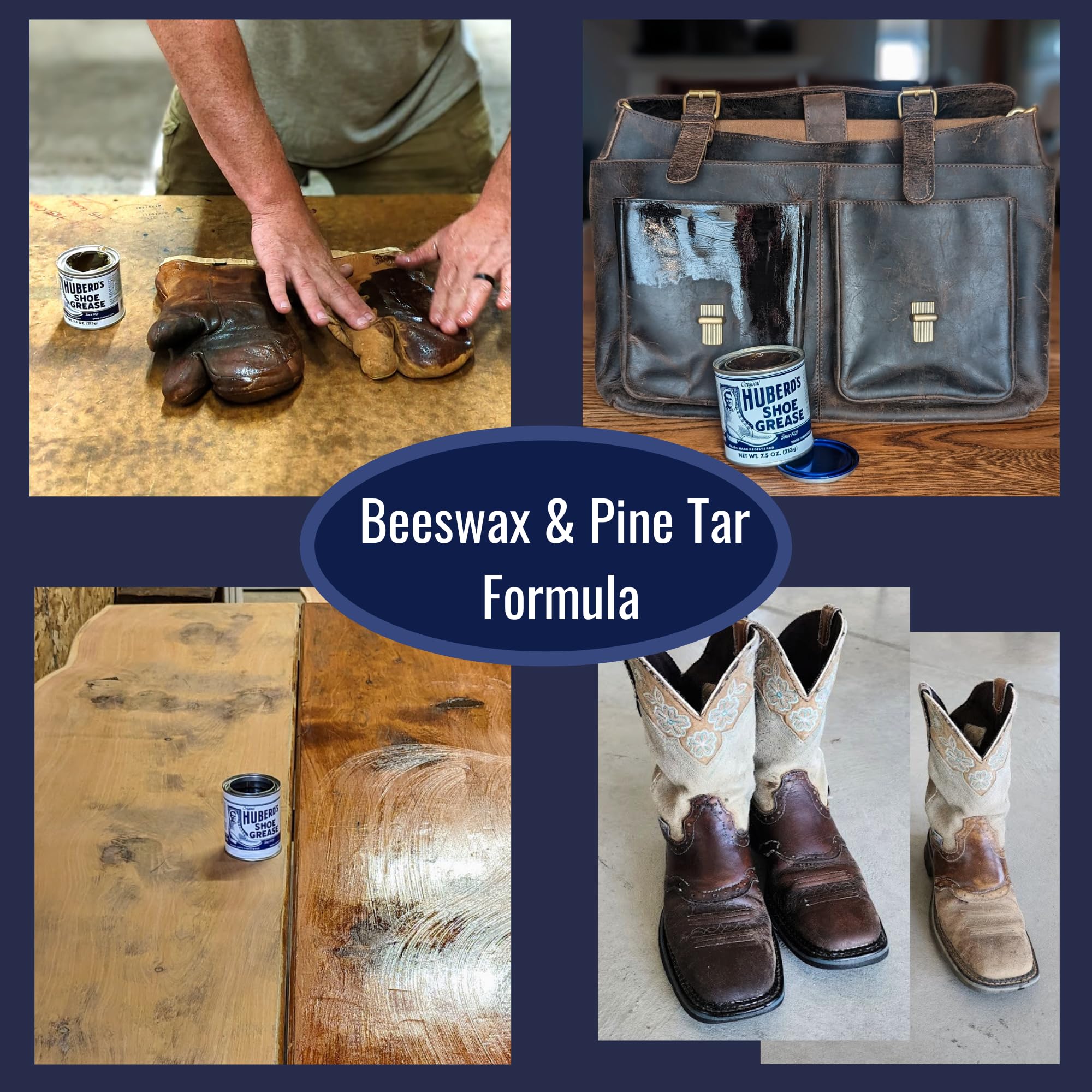 Huberd Shoe Grease antes y después en bota mostrando protección visible