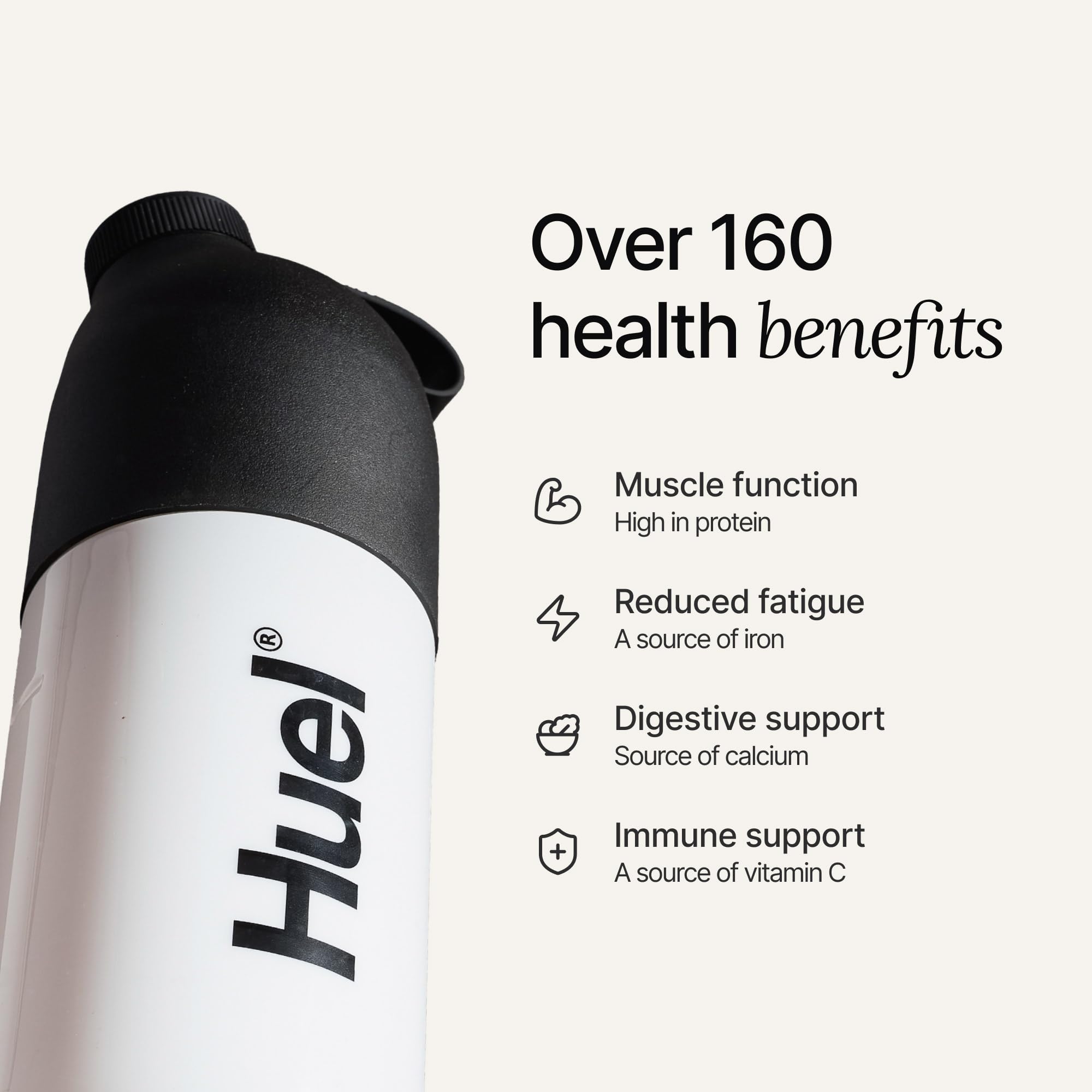 Huel Black Edition vainilla batido con plátano y frutas, aporte nutritivo