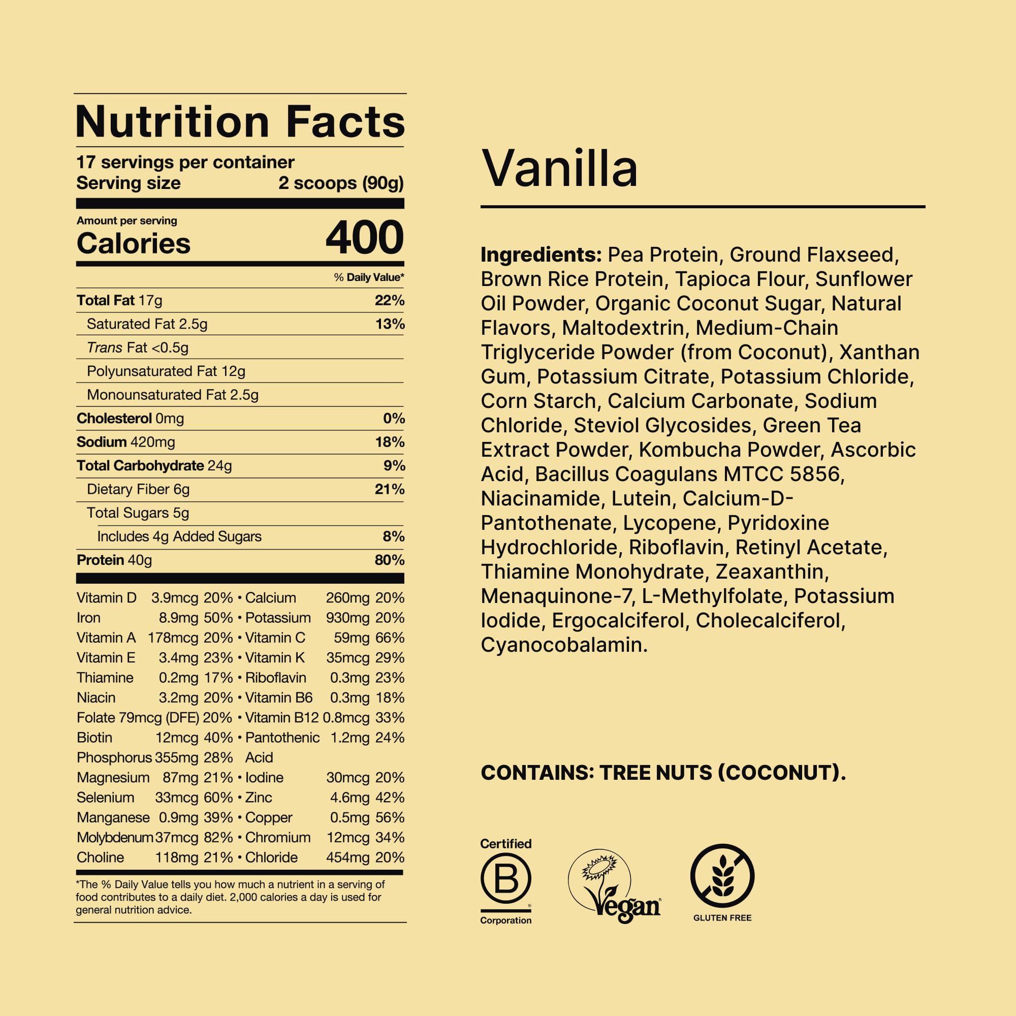 Huel Black Edition vainilla envase junto a una mano para comparar tamaño