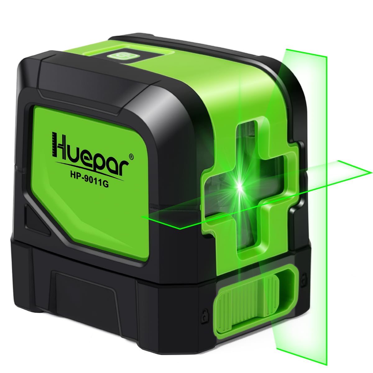 Huepar 9011G vista frontal con línea cruzada verde para alineación clara