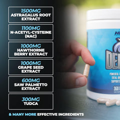 Persona entrenando con frasco Defend Cycle Support de Huge Supplements apoyando recuperación