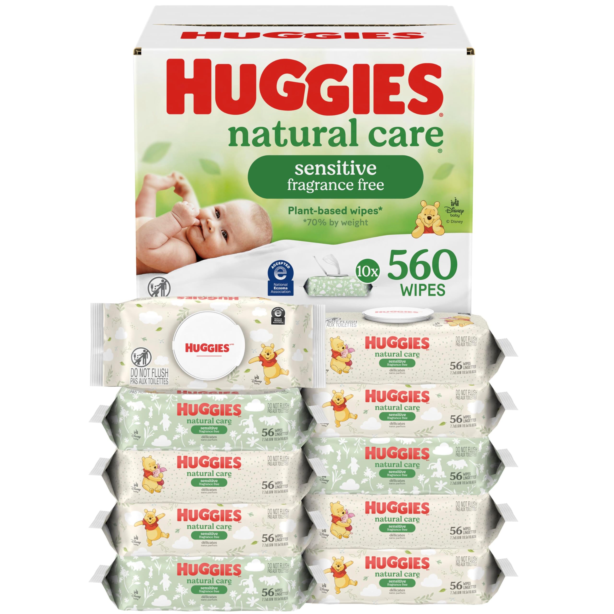 HUGGIES frente del paquete Natural Care Sensitive mostrando diseño y fácil acceso