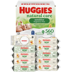 HUGGIES frente del paquete Natural Care Sensitive mostrando diseño y fácil acceso