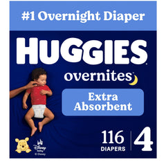 Huggies Overnites frente del paquete mostrando cantidad y talla, comodidad garantizada