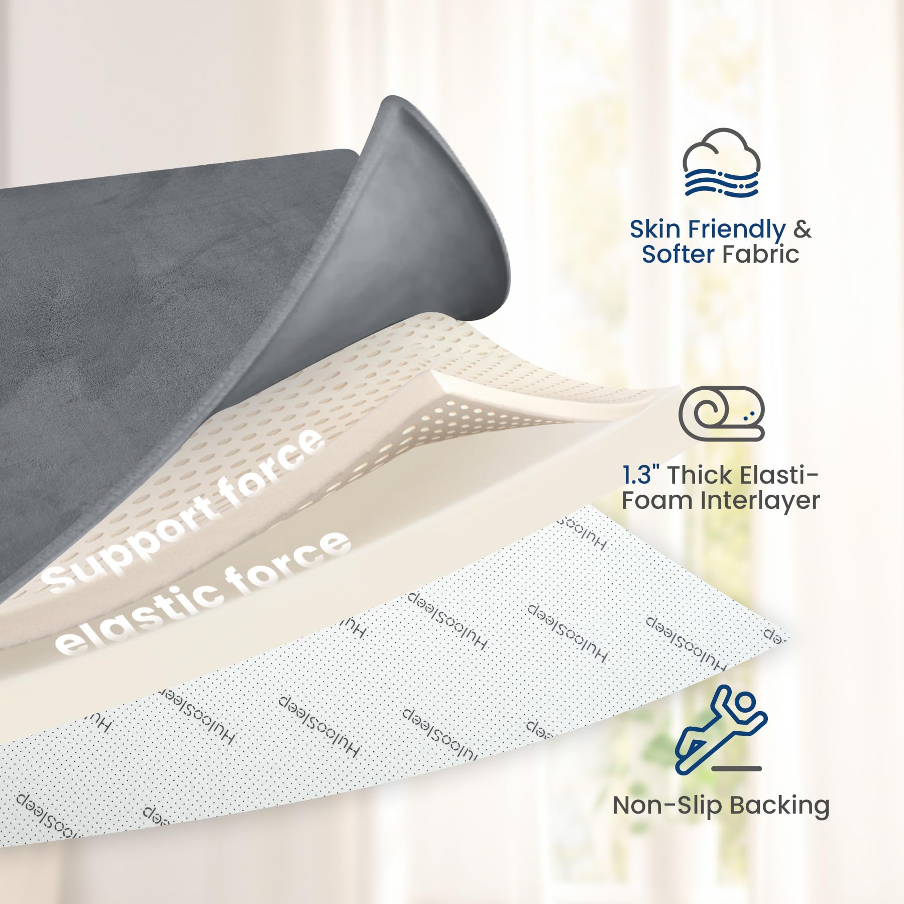 Huloo Sleep escala con juguetes mostrando el tamaño 50×50 pulgadas