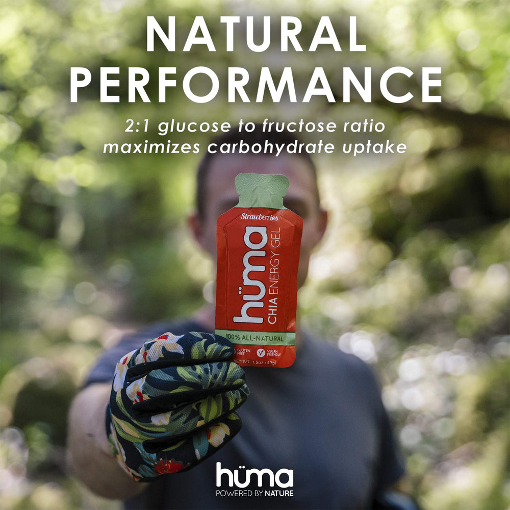 HÜMA CHIA ENERGY GEL gel y frutas para ilustrar sabor natural y frescura