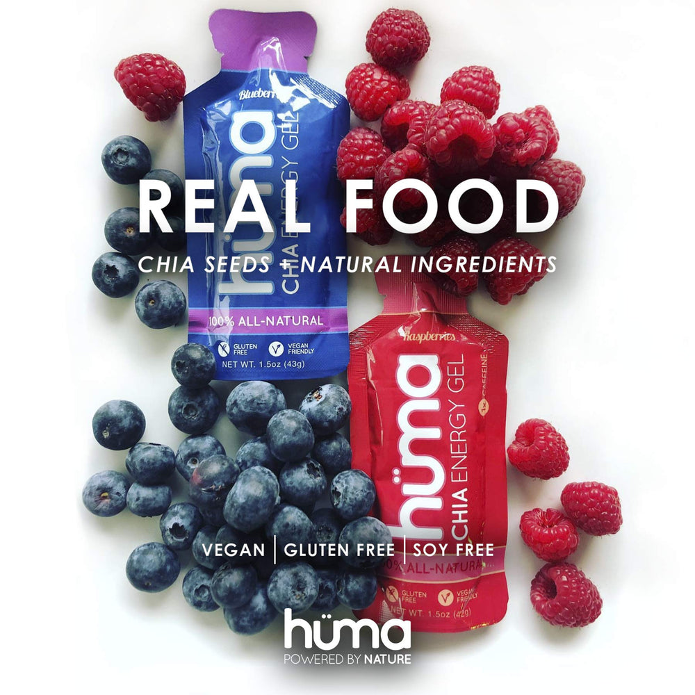 HÜMA CHIA sobre abierto con puré de fruta aportando energía natural