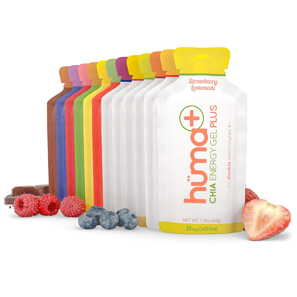 HÜMA CHIA ENERGY GEL frente del envase mostrando variedad y naturalidad