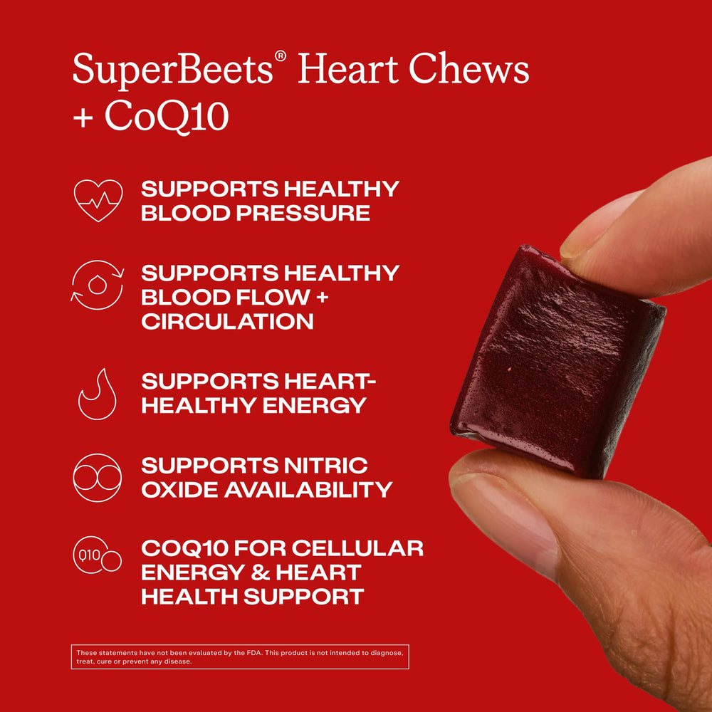HumanN SuperBeets detalle de una pastilla masticable y su presentación sabrosa