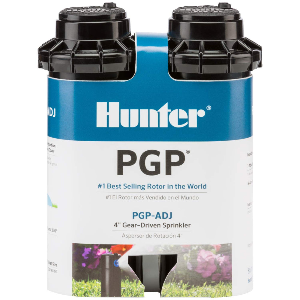 Hunter PGP-ADJ front view showing compact 4-inch pop-up and durable body, reliable performance
