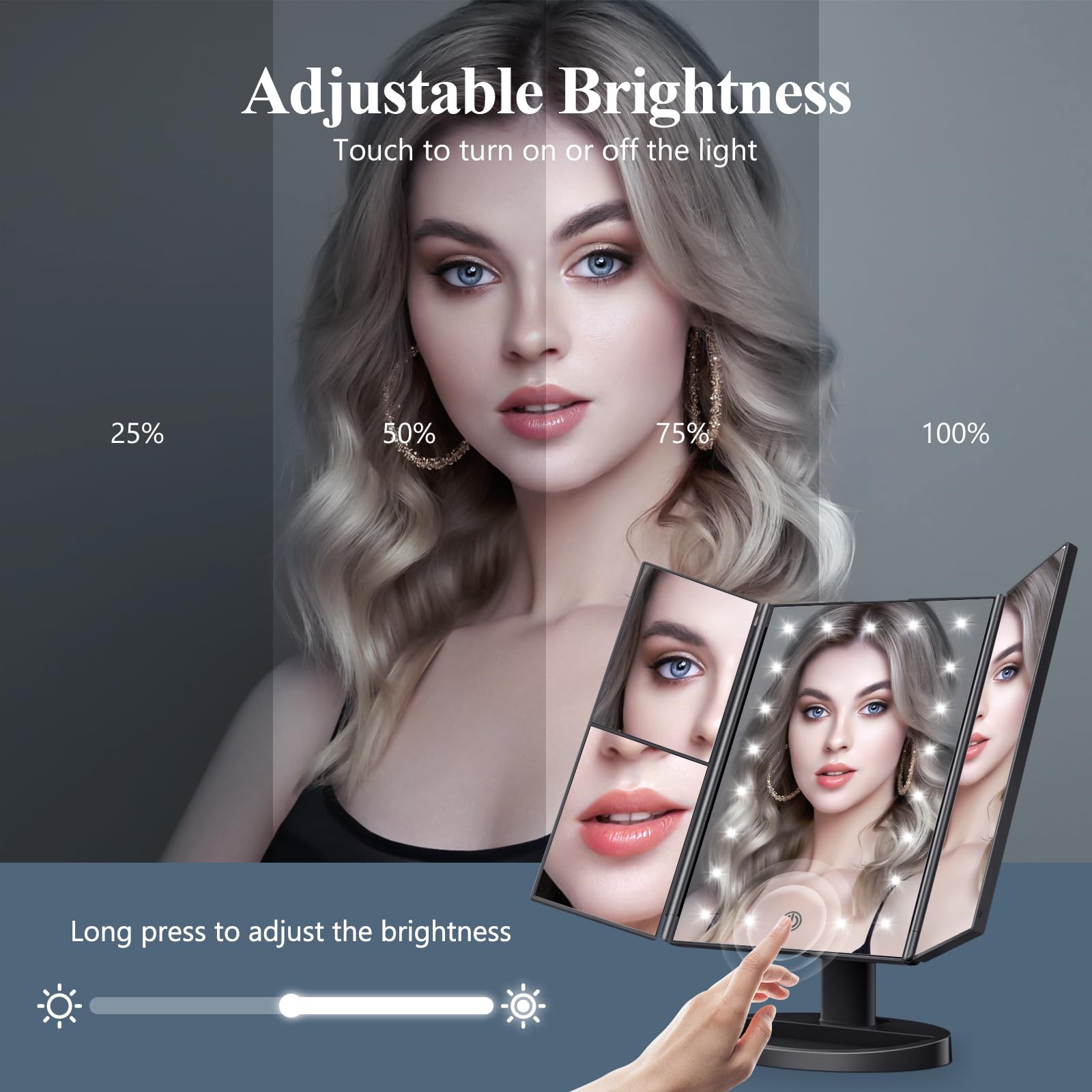 HUONUL espejo en tocador usado para maquillaje con luz regulable y confort