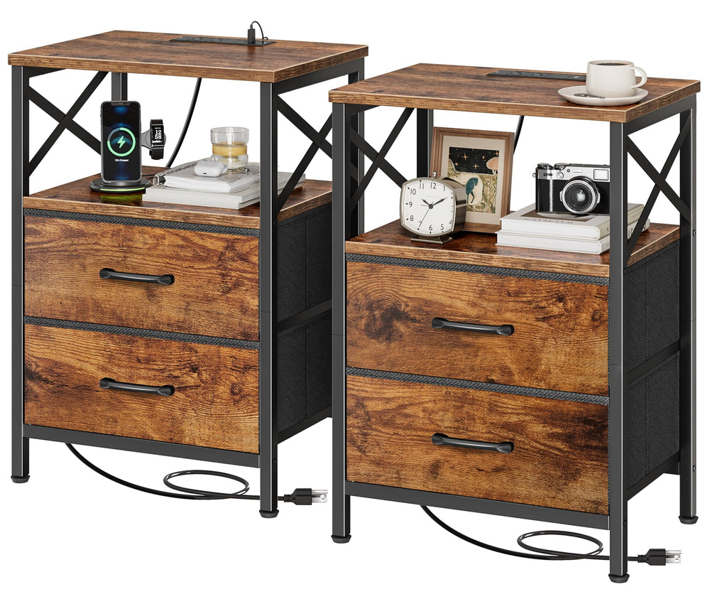 Huuger vista frontal pack de 2 mesitas con carga y almacenamiento práctico