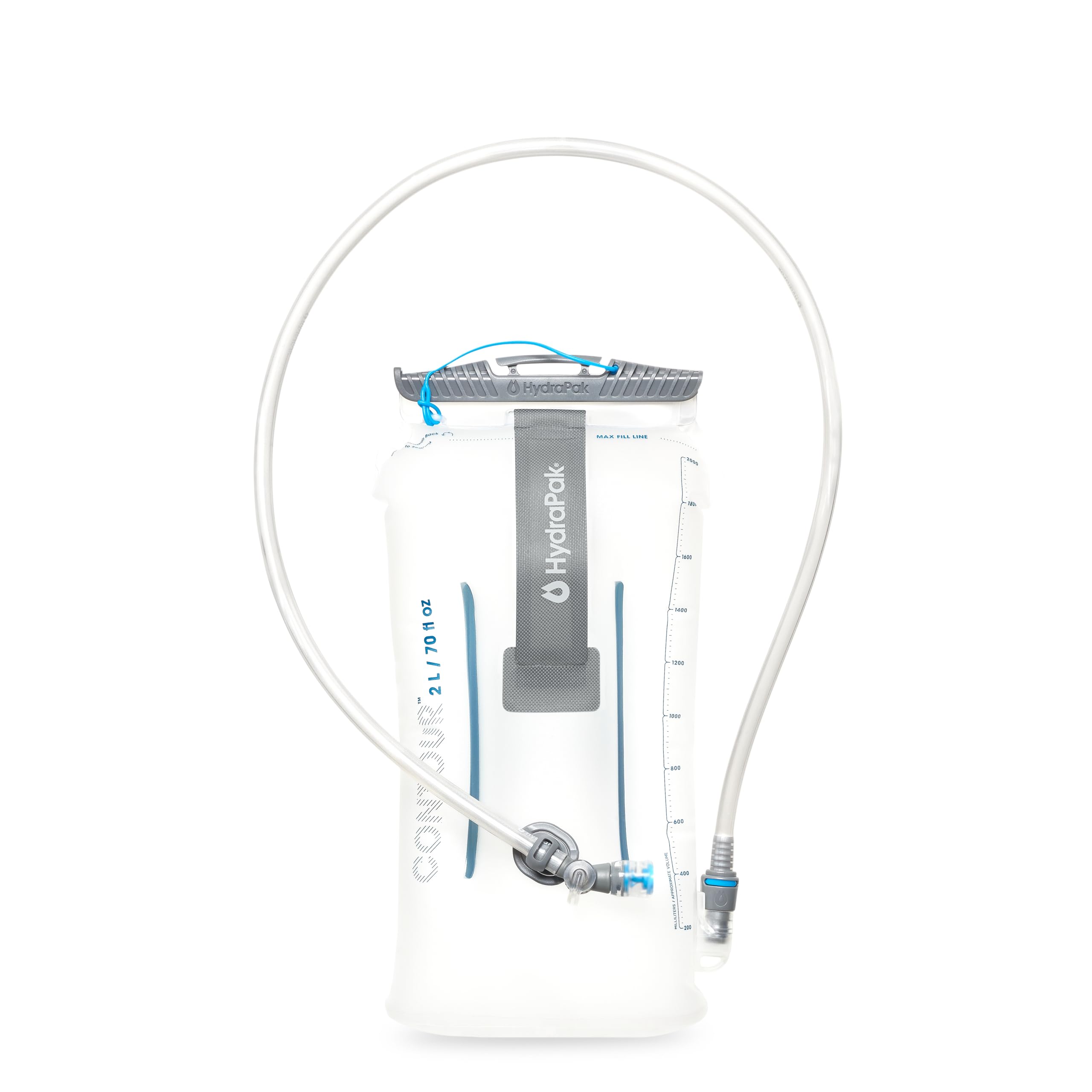HydraPak Contour frontal transparente mostrando forma y capacidad 2L para mayor confianza