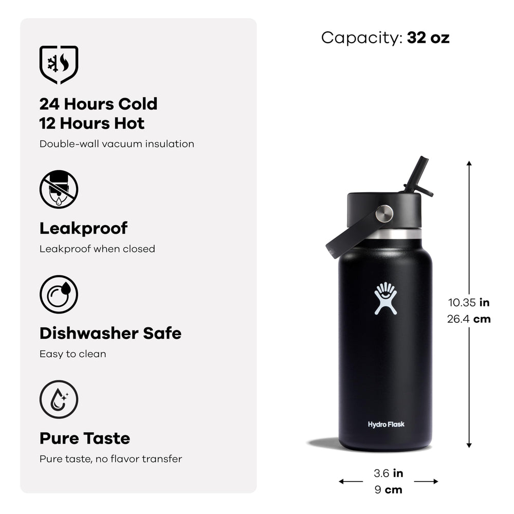 Hydro Flask tamaño 32 oz junto a objetos para comparar escala