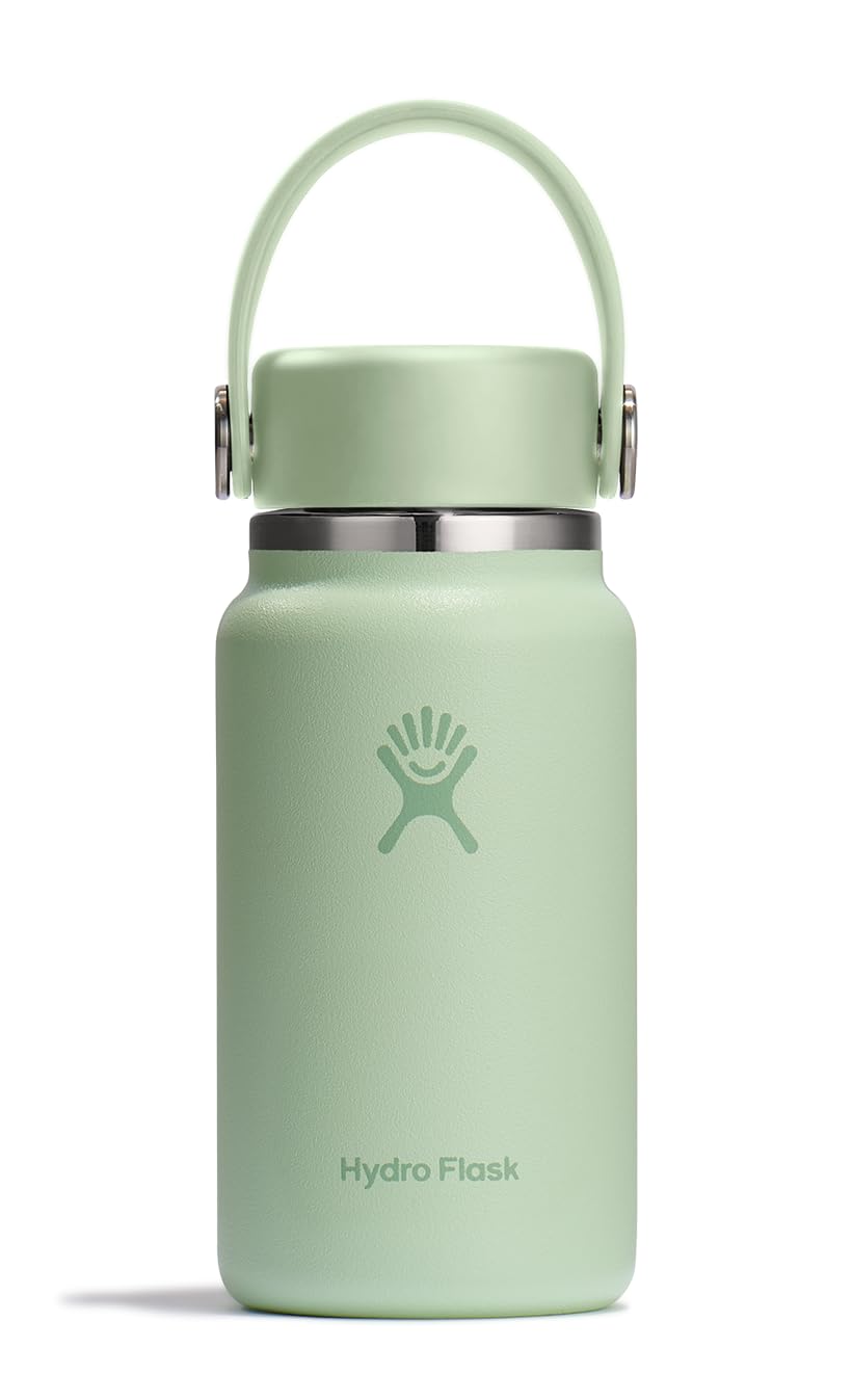 Hydro Flask micro bottle frontal Aloe mostrando diseño compacto y beneficio portátil