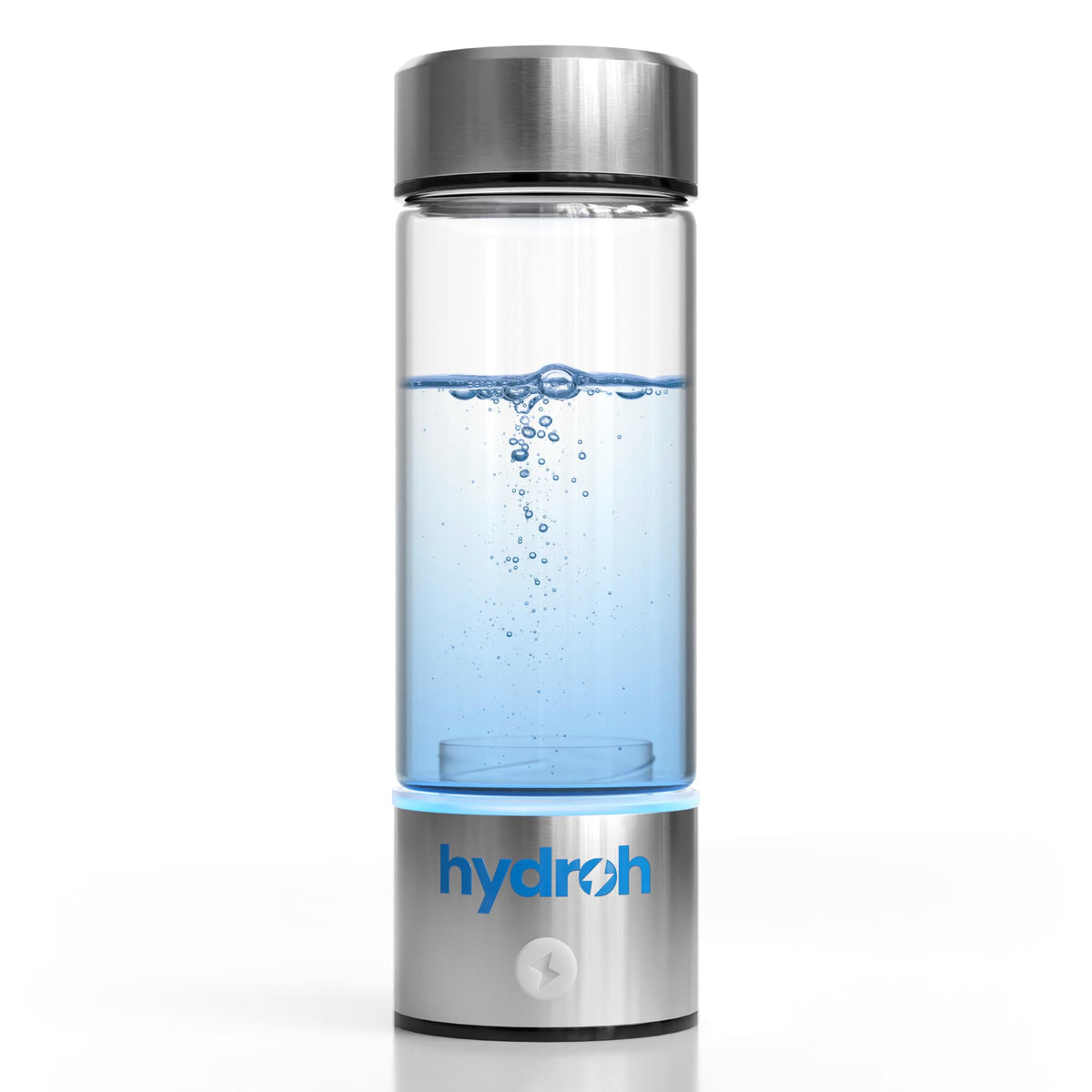 hydroh vista frontal de la botella mostrando diseño y portabilidad