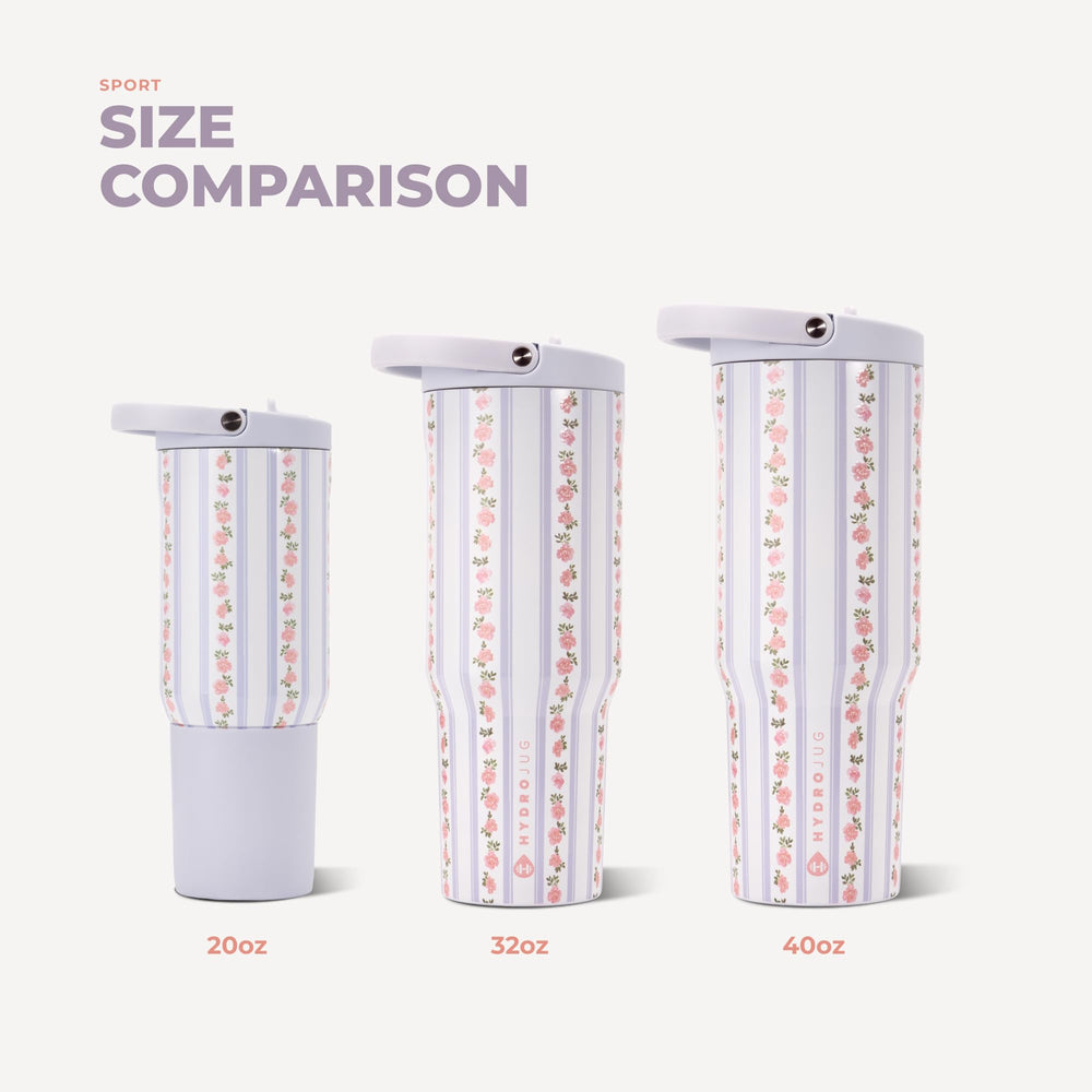 HydroJug comparativa de tamaño 32 oz junto a objetos cotidianos