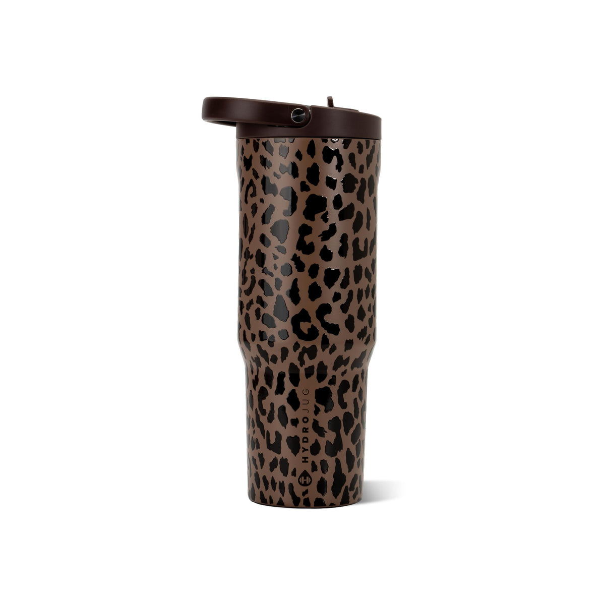 HydroJug vista frontal Brown Leopard mostrando diseño y capacidad