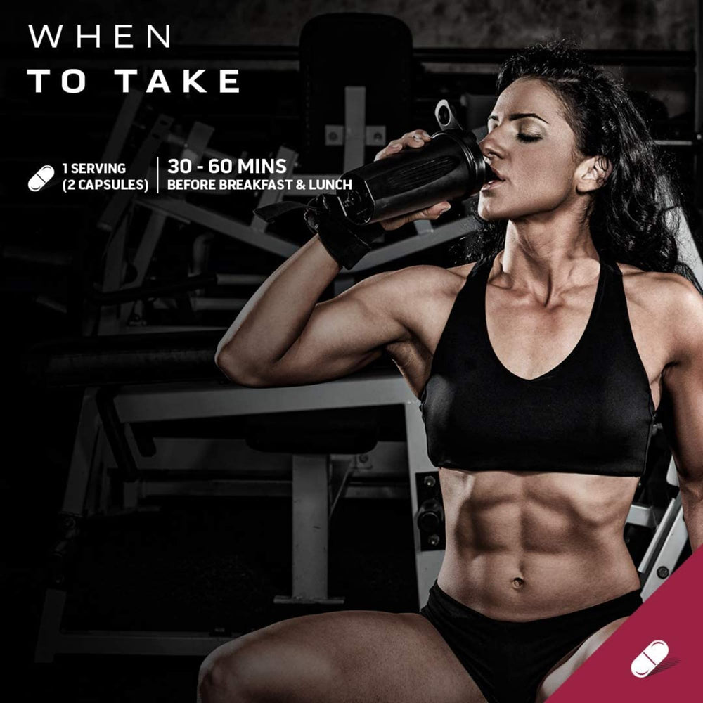 Hydroxycut producto en uso durante entrenamiento para mayor energía y foco
