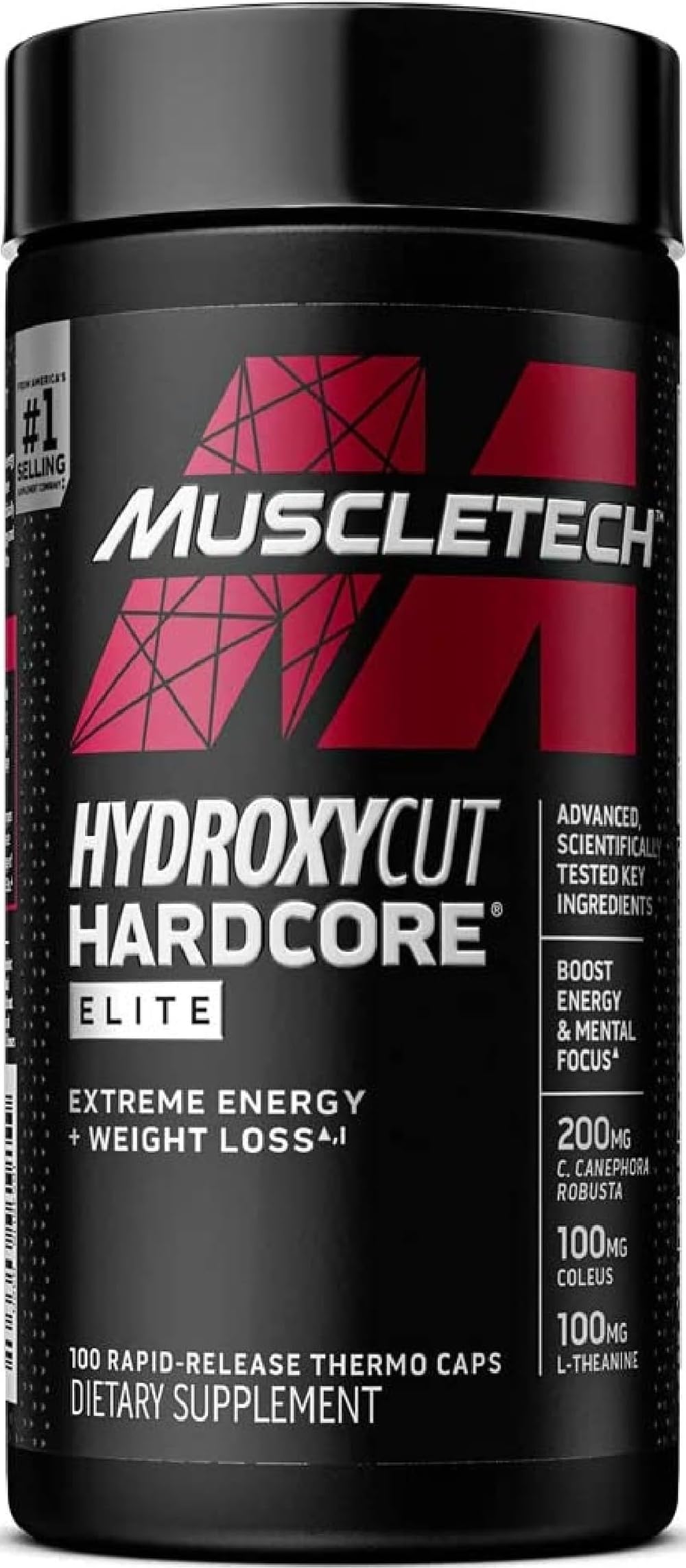 Hydroxycut envase frontal mostrando etiqueta y beneficios energéticos
