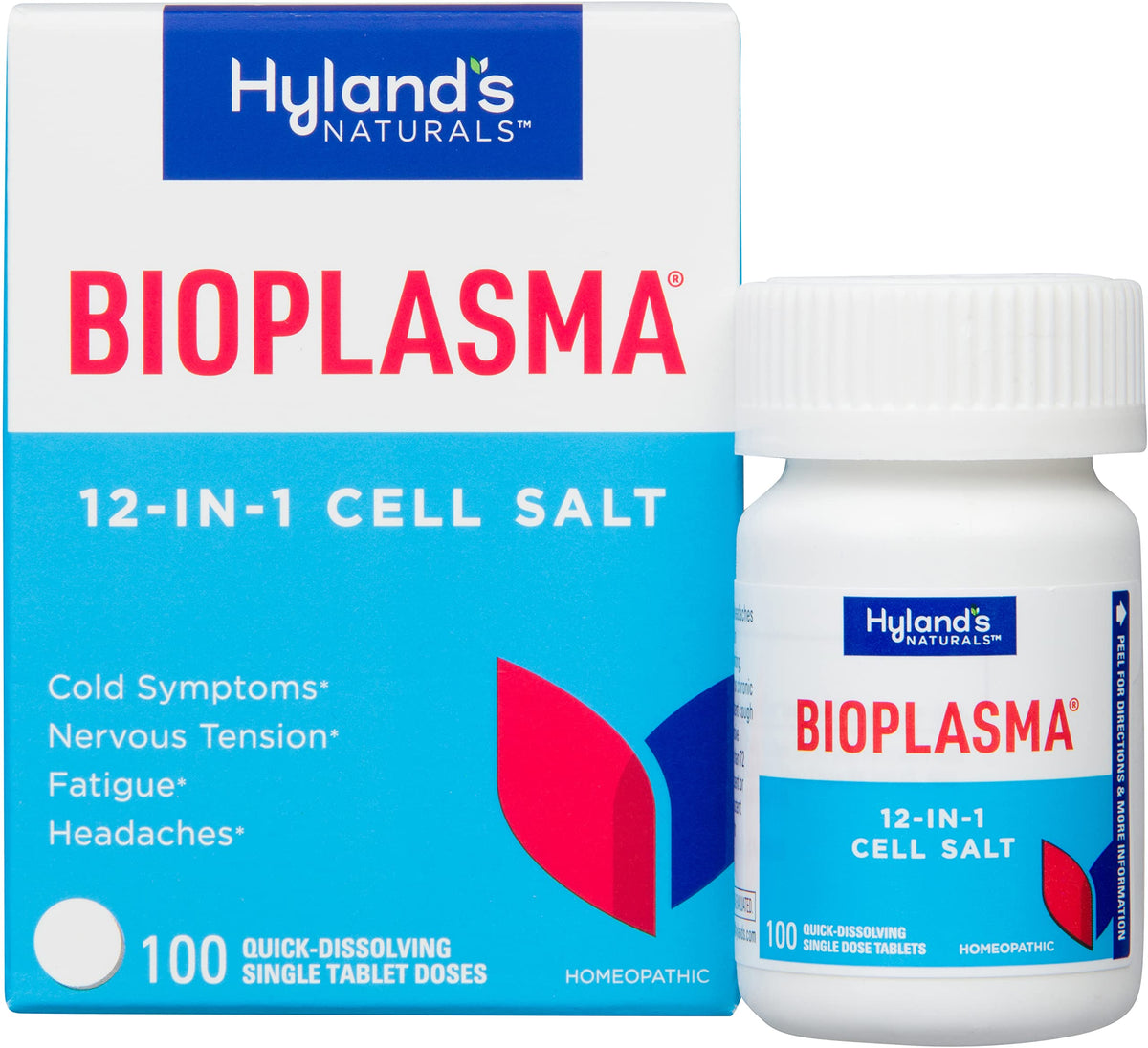 Hyland's botella frontal del envase con etiqueta legible y facilidad de transporte