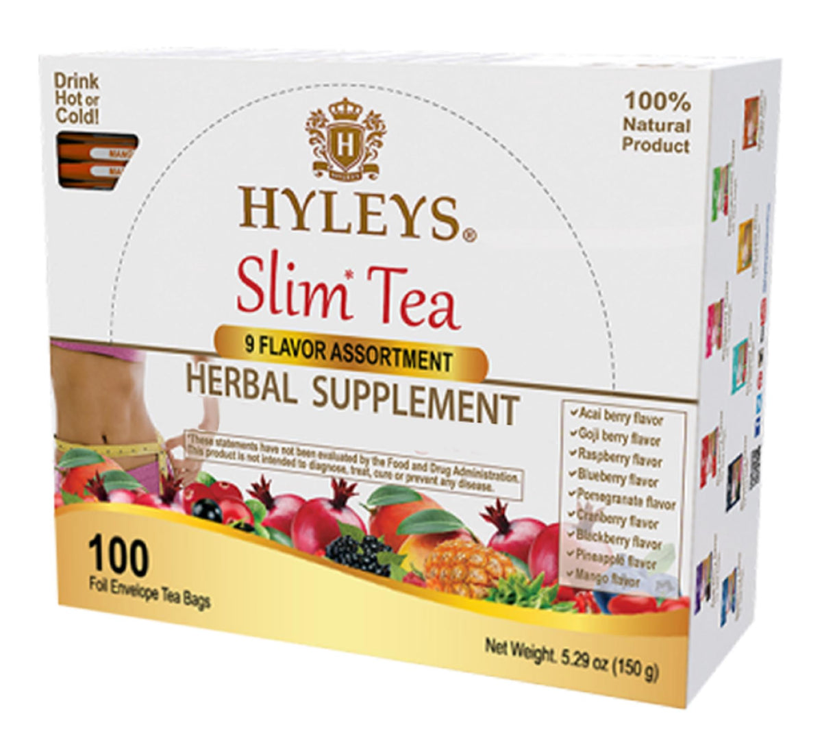 HYLEYS paquete frontal mostrando caja y 100 bolsitas, conserva frescura