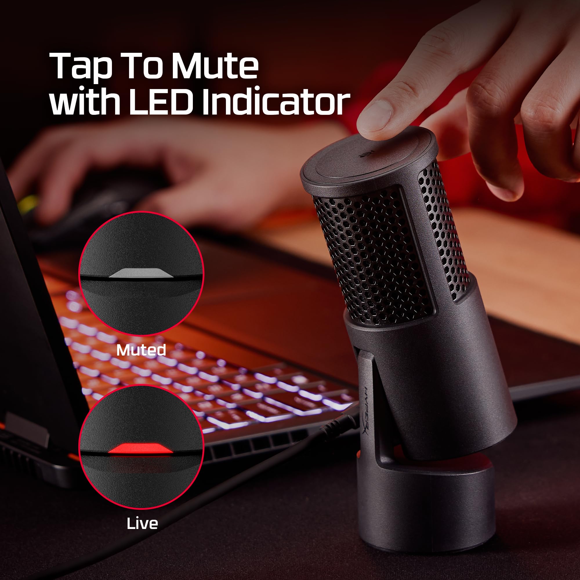 HyperX SoloCast 2 cable USB‑C a USB‑A que ofrece conexión plug and play