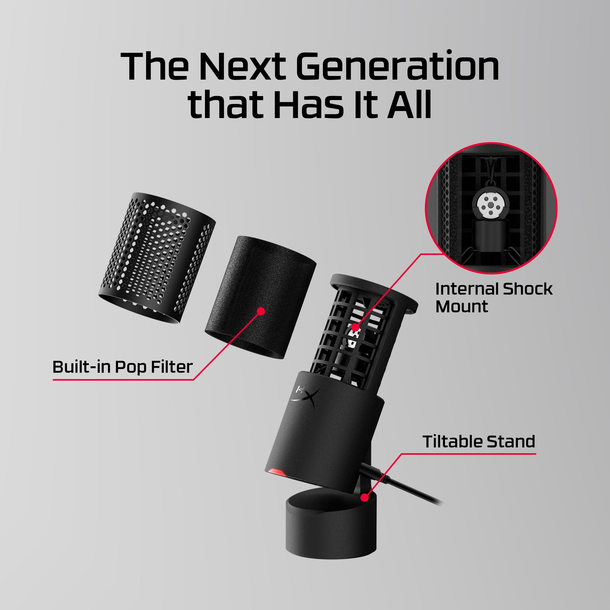 HyperX SoloCast 2 filtro pop integrado que reduce sonidos explosivos