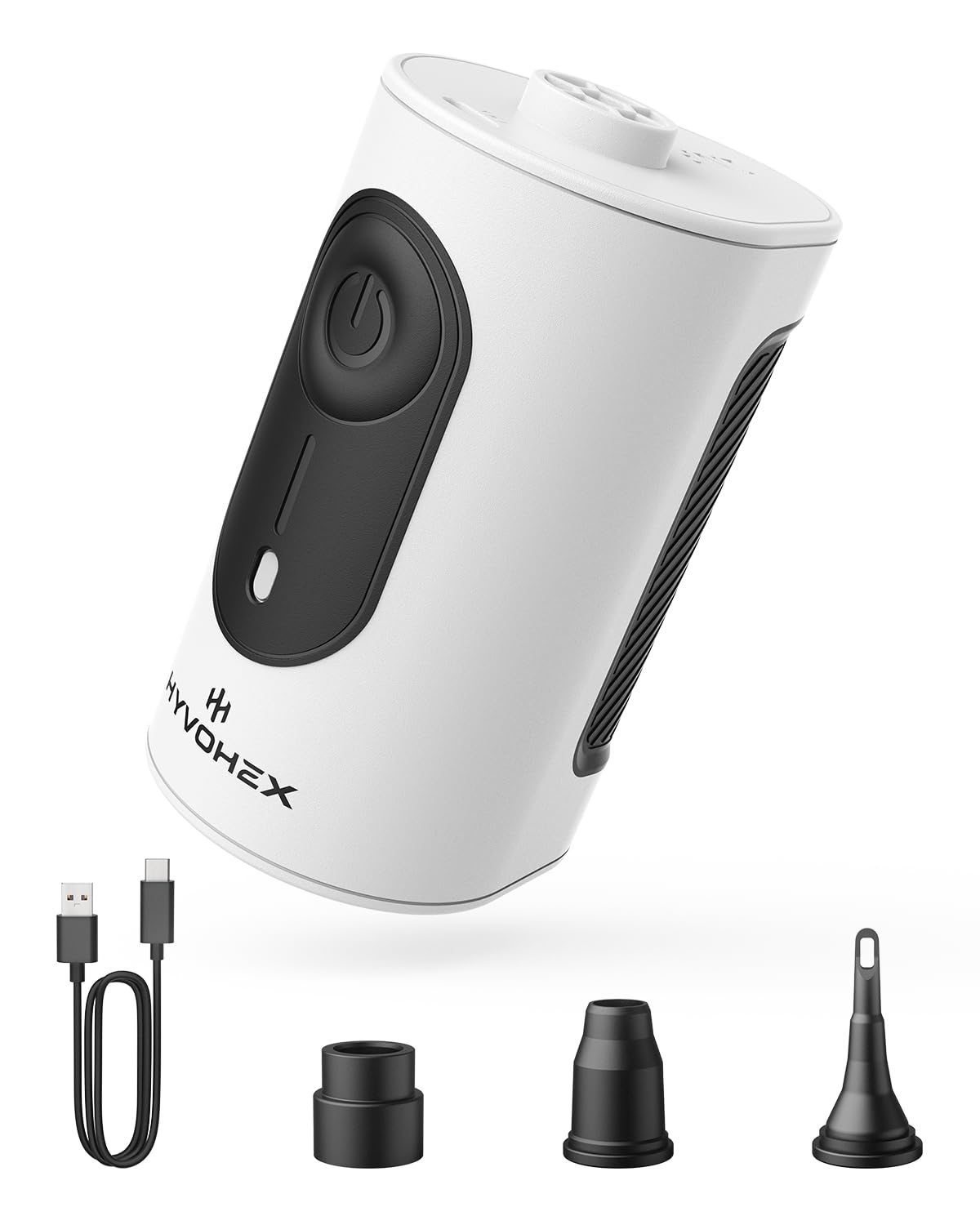 HYVOHEX vista frontal mostrando controles y botón único para inflado rápido