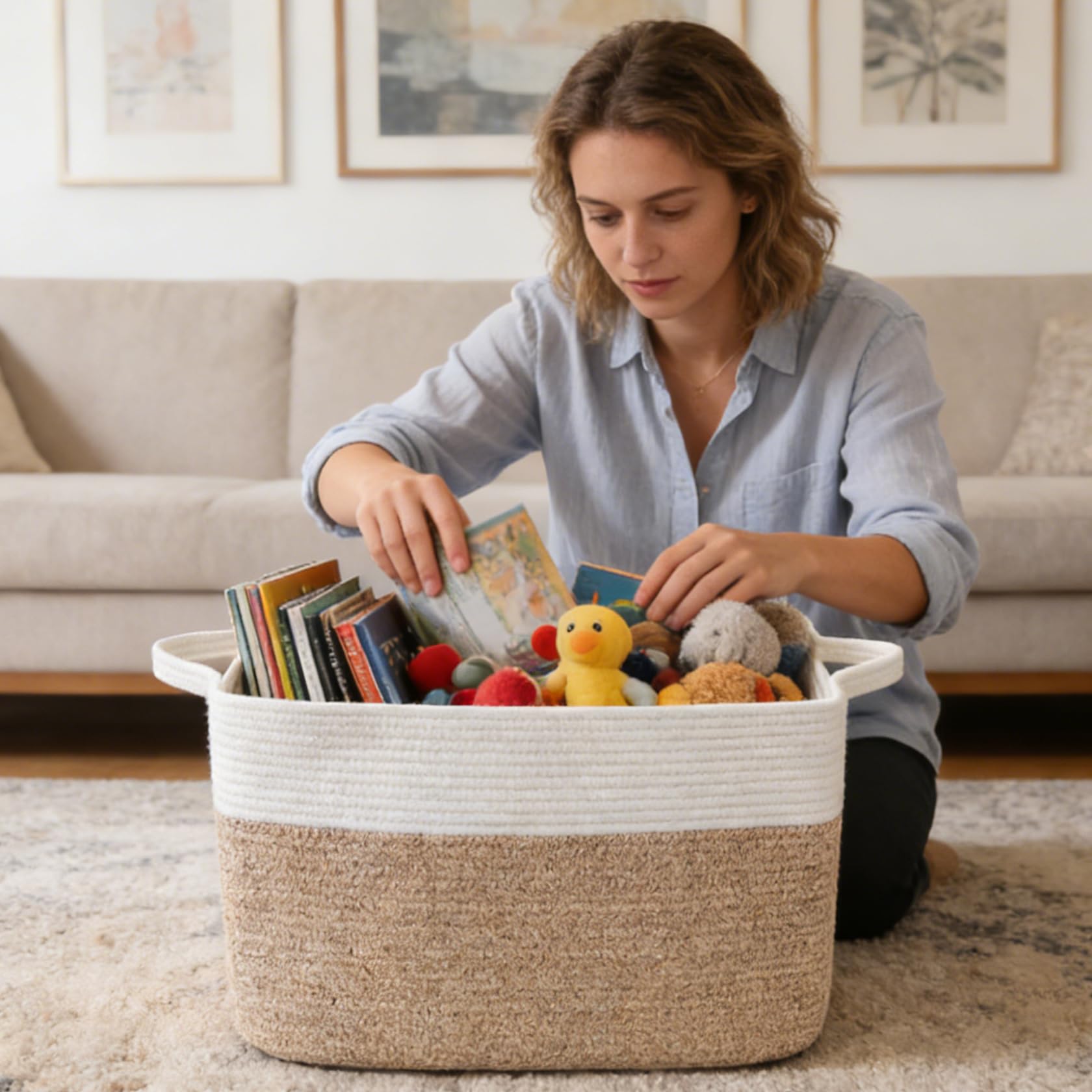 HZFTJOY cesta plegada guardada bajo cama, ahorro de espacio visible