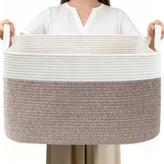 HZFTJOY cesta frontal mostrando diseño blanco y marrón y gran capacidad