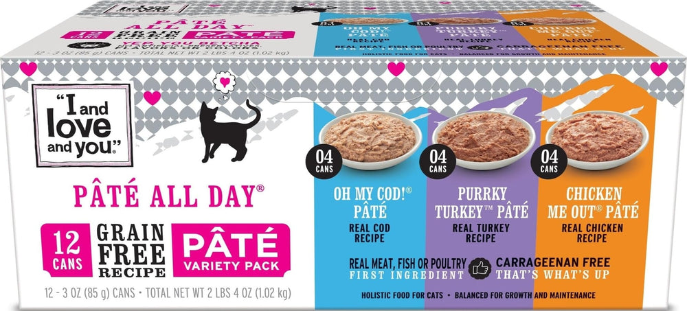 I AND LOVE AND YOU frontal del pack de 12 latas mostrando variedad y conveniencia