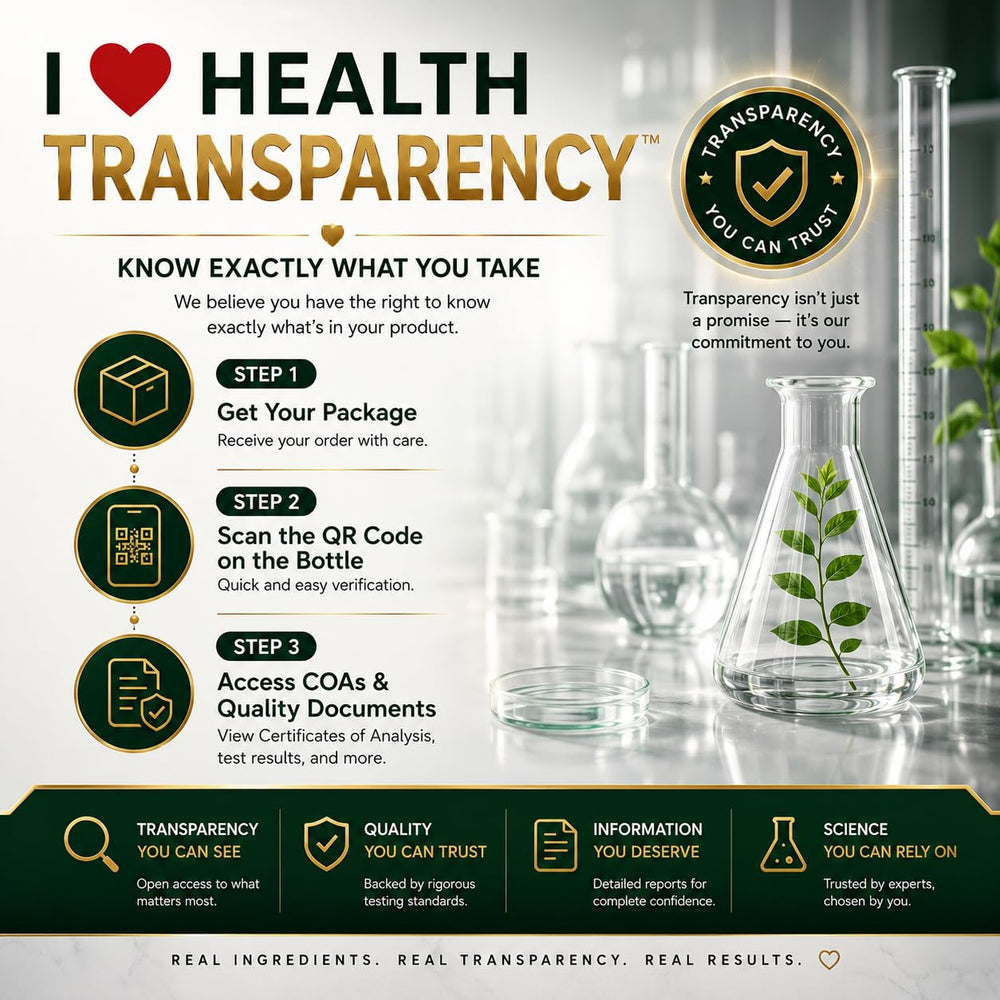 I LOVE HEALTH documento COA demostrando pruebas de calidad y transparencia