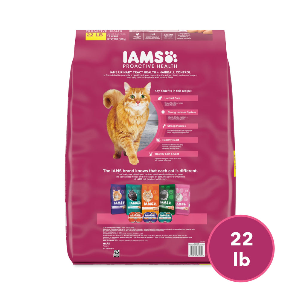 Escena lifestyle con gato y empaque IAMS en sala, cuidado diario cómodo