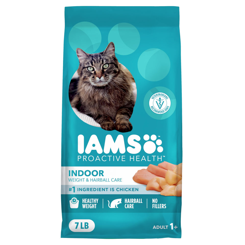 IAMS empaque frontal 7 lb mostrando beneficio control de peso
