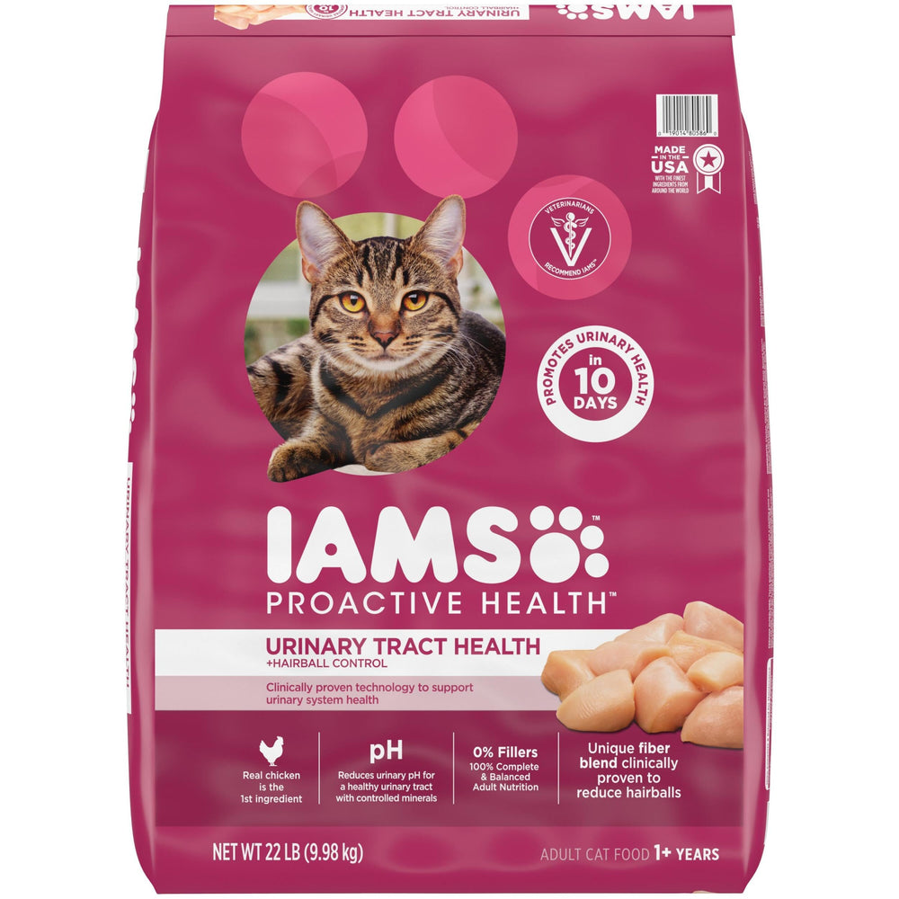 IAMS empaque frontal 22 lb mostrando la marca y beneficio urinario