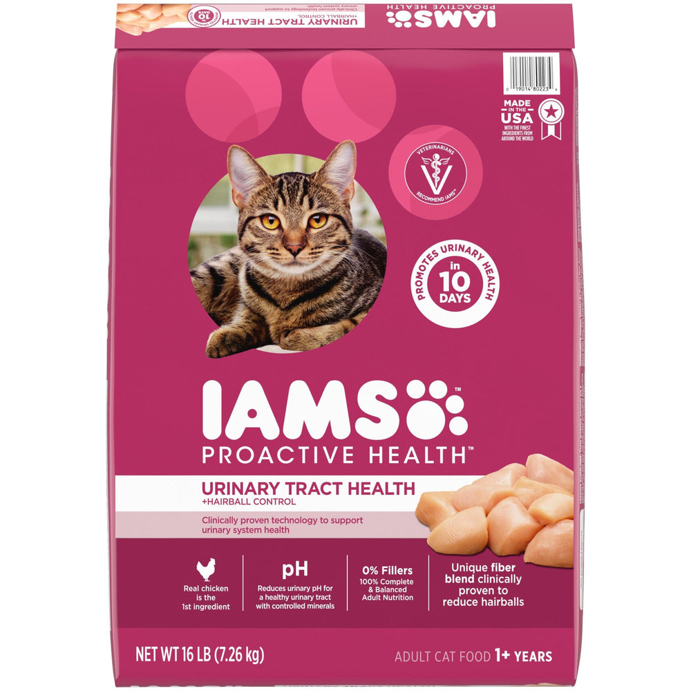 IAMS paquete frontal 16 lb mostrando contenido y ventaja nutricional