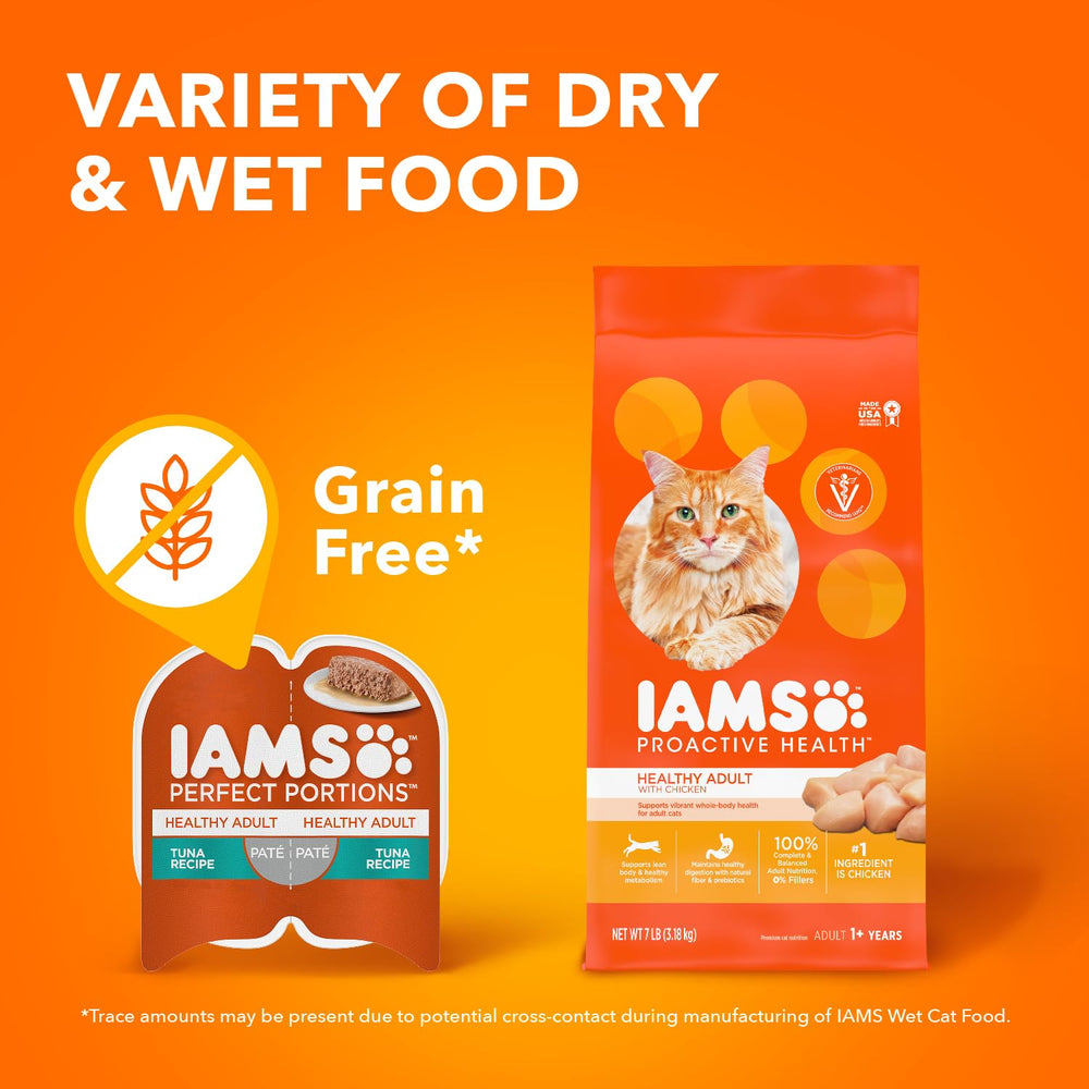 IAMS producto en cocina con gato feliz ilustrando alimentación práctica