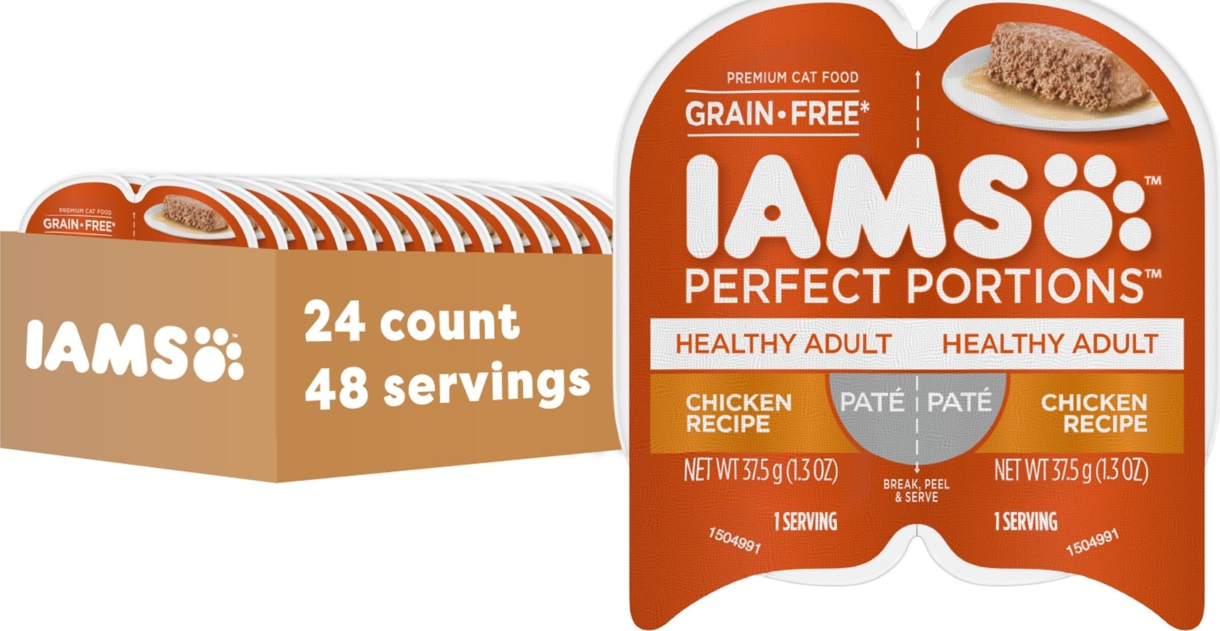 IAMS paquete frontal mostrando raciones y diseño práctico