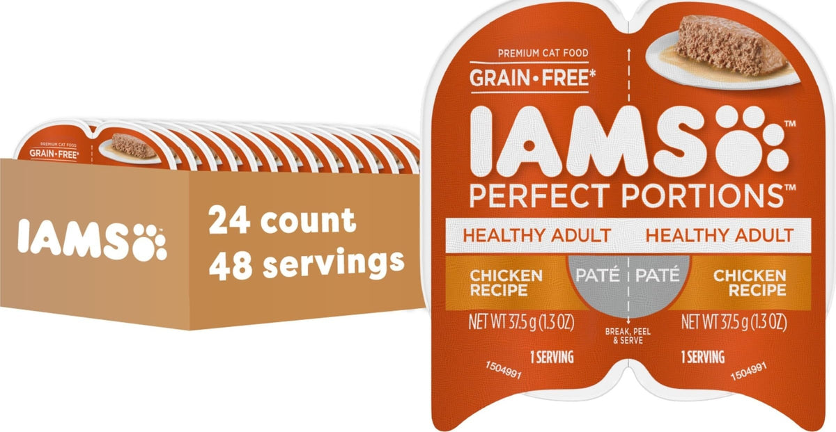 IAMS paquete frontal mostrando raciones y diseño práctico