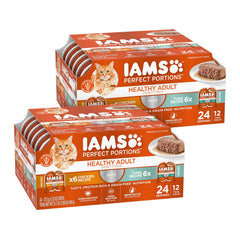 IAMS empaque frontal Perfect Portions Pate mostrando variedad y conveniencia
