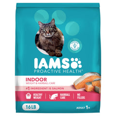 IAMS frontal del paquete con salmón y beneficios visibles