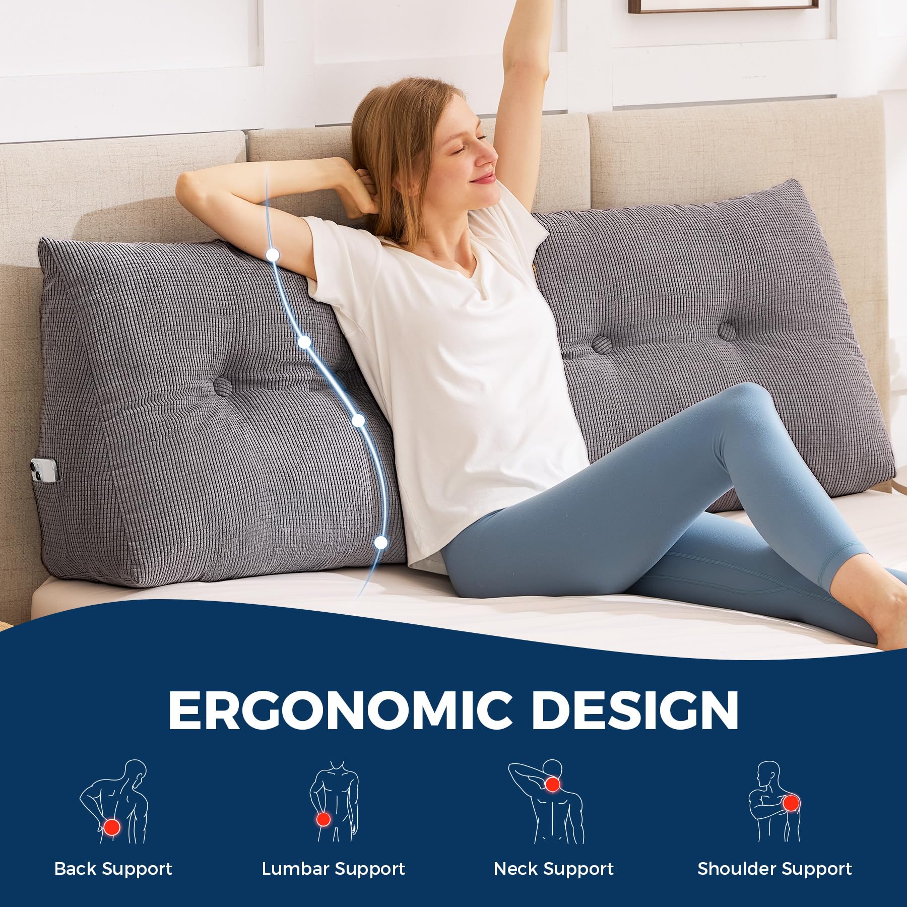 IASEAHK vista lateral de la cuña, soporte lumbar firme para leer