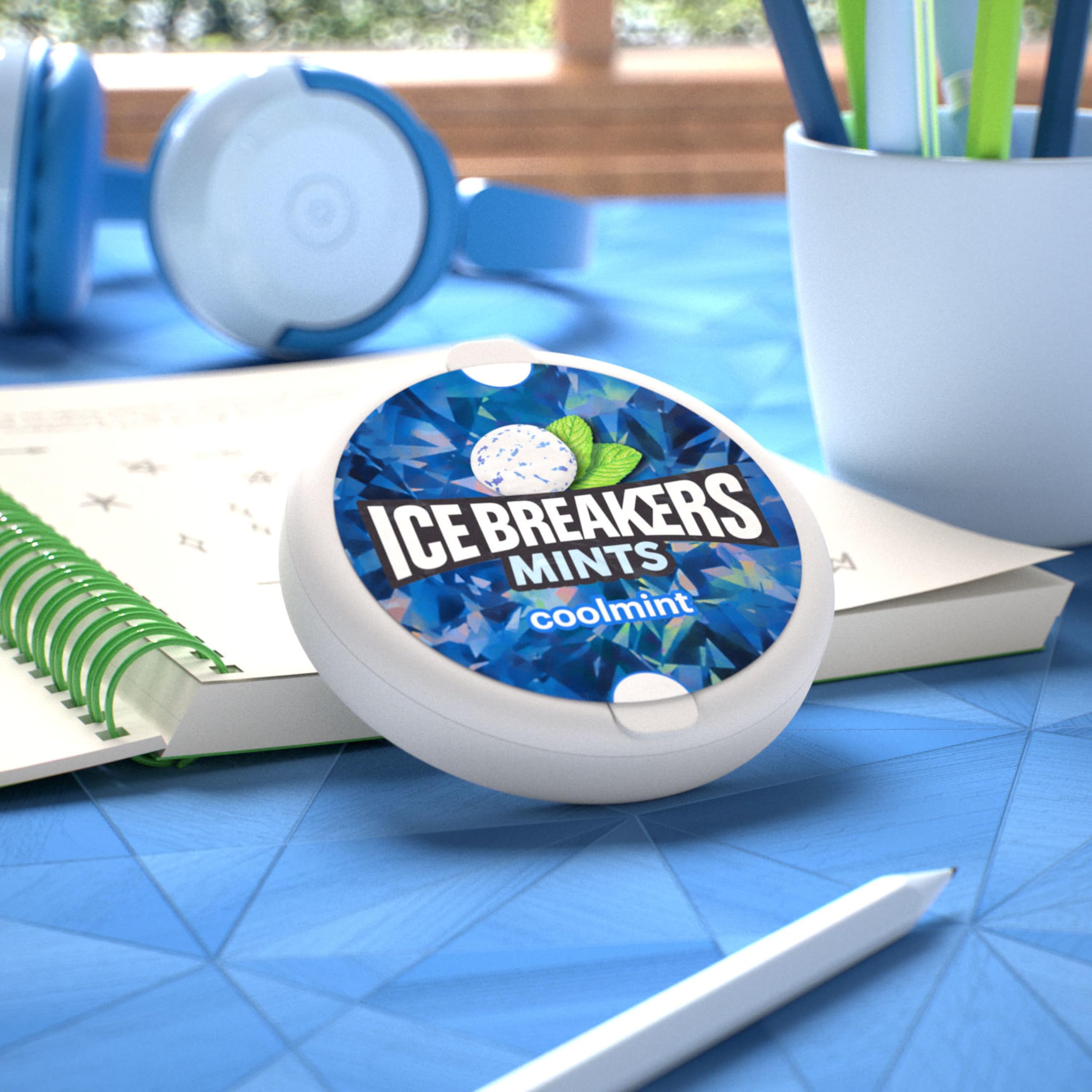 ICE BREAKERS lata abierta con pastillas visibles y protección