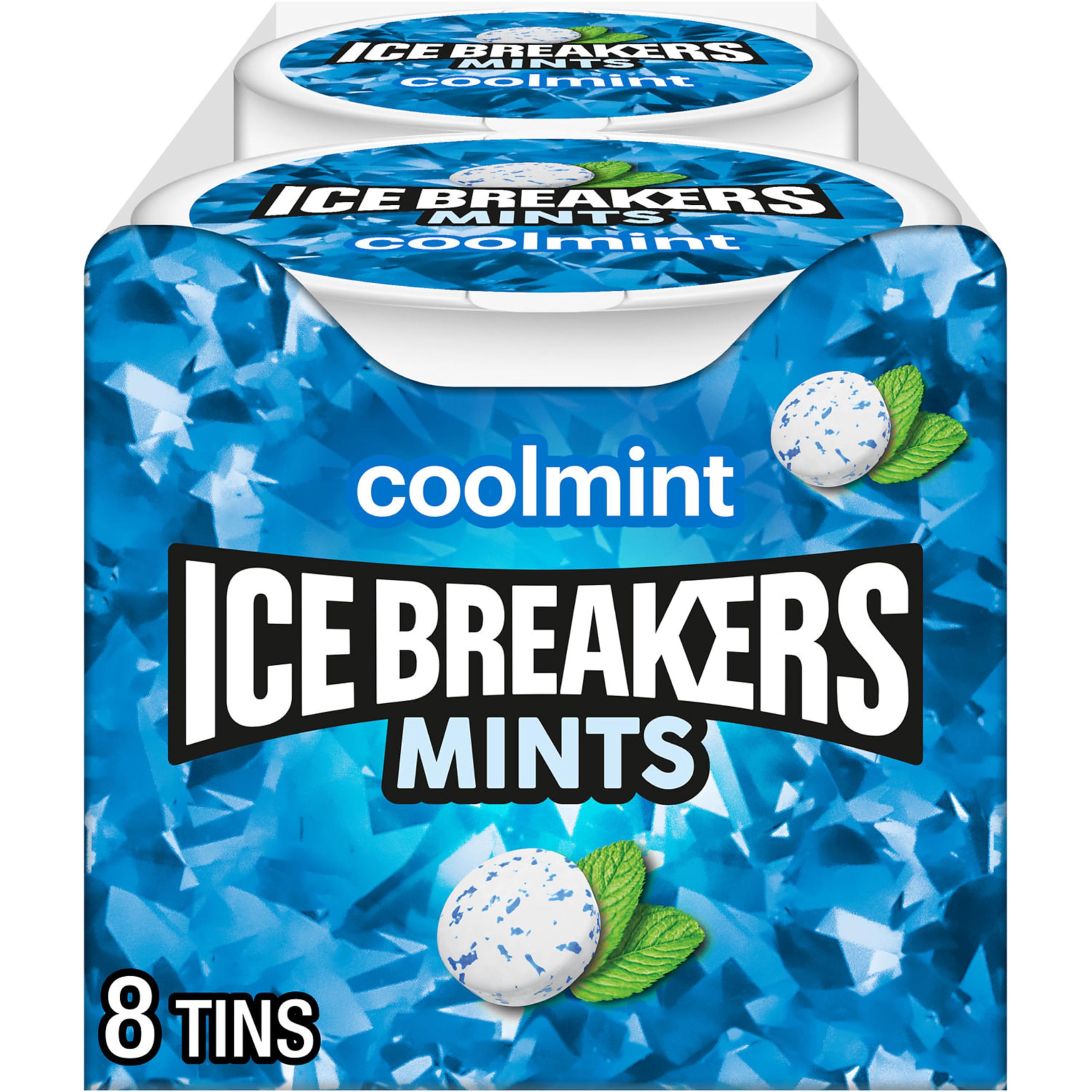 ICE BREAKERS lata frontal mostrando pucks y portabilidad