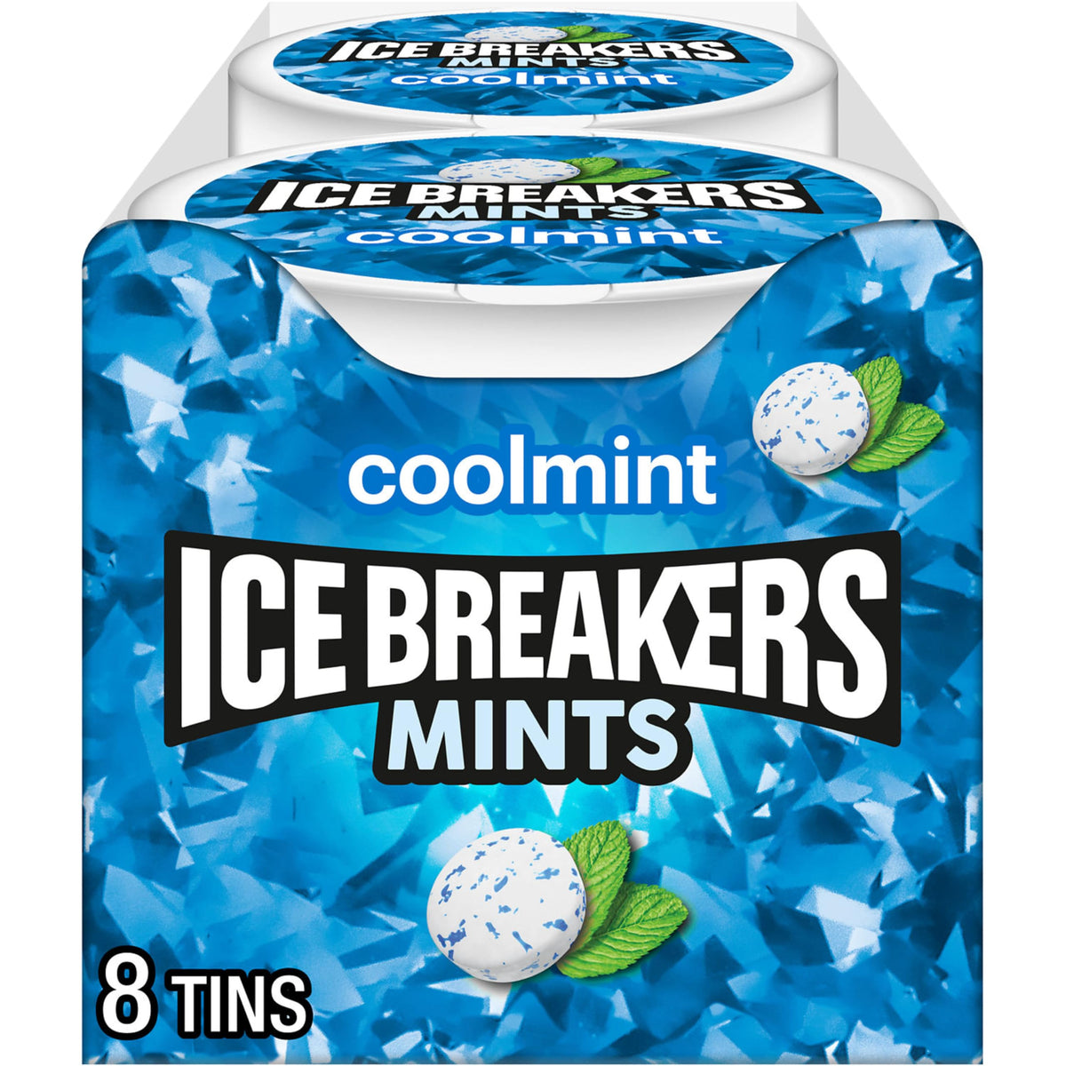 ICE BREAKERS lata frontal mostrando pucks y portabilidad